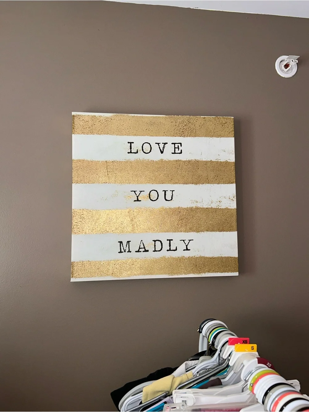 Love You Madly Striped Wall Art - Gold and White- 18IN WIDTH & 18IN HEIGHT